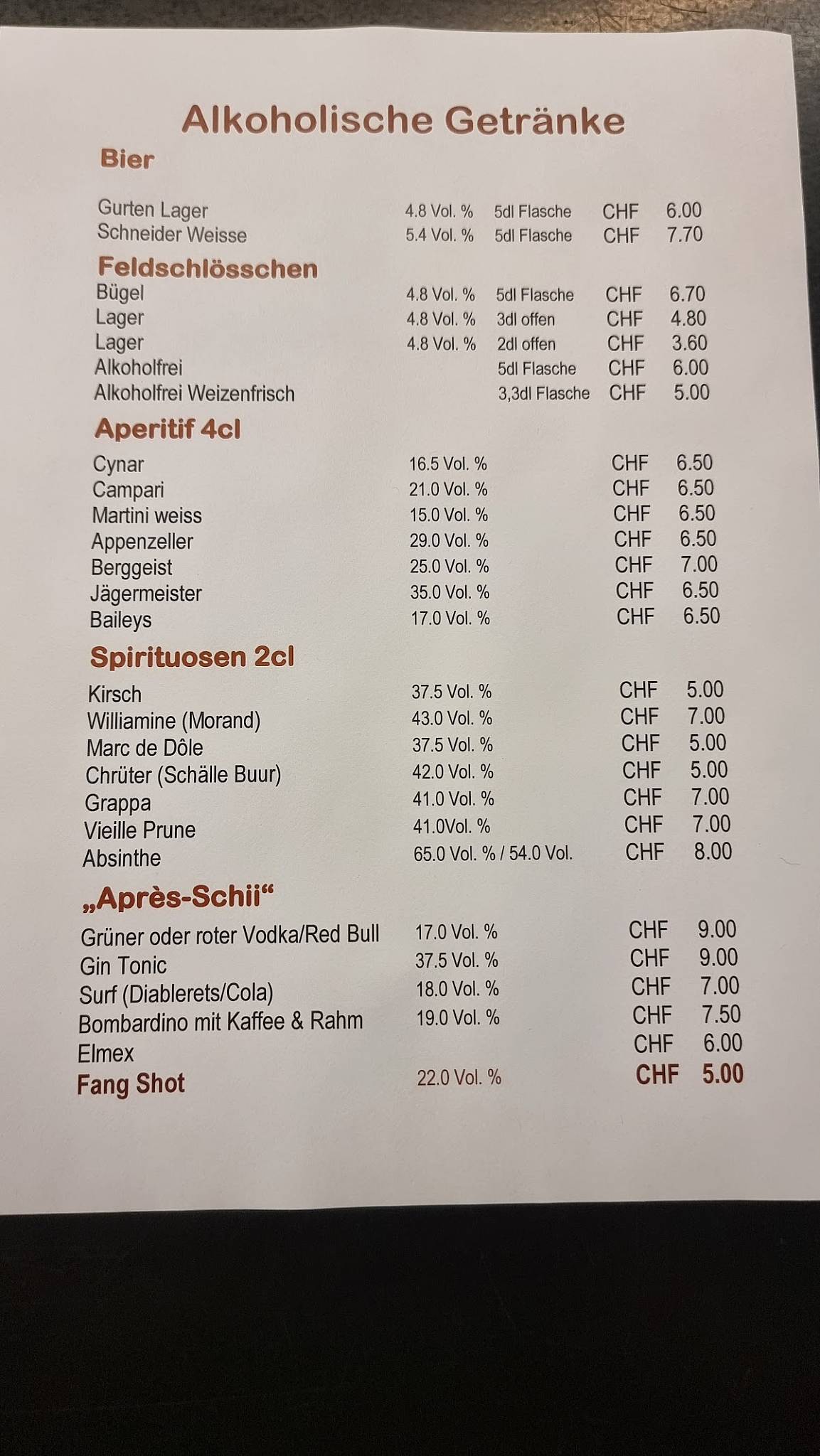 Menu di Restaurant Fang 