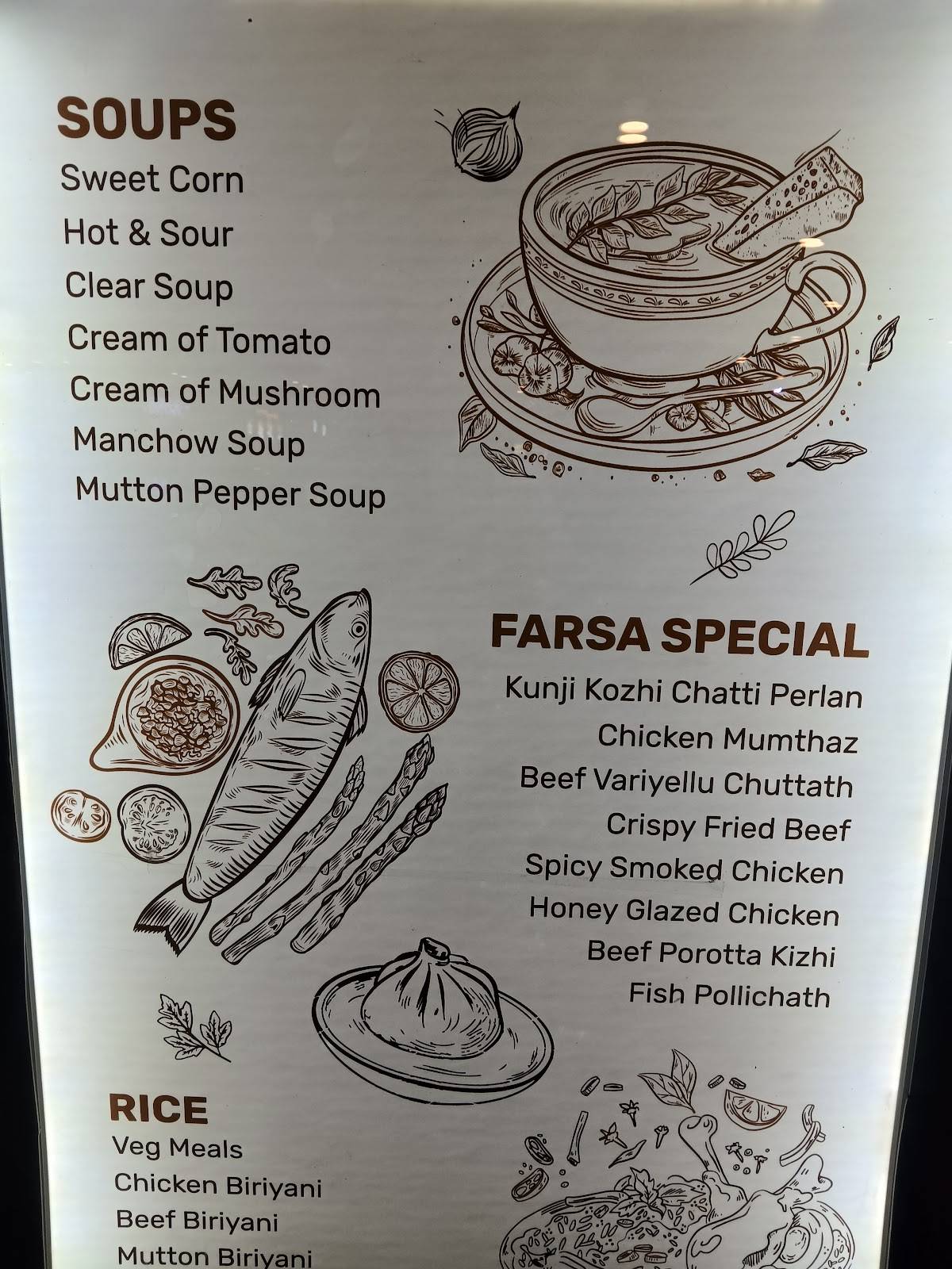 Farsa Restaurant menu