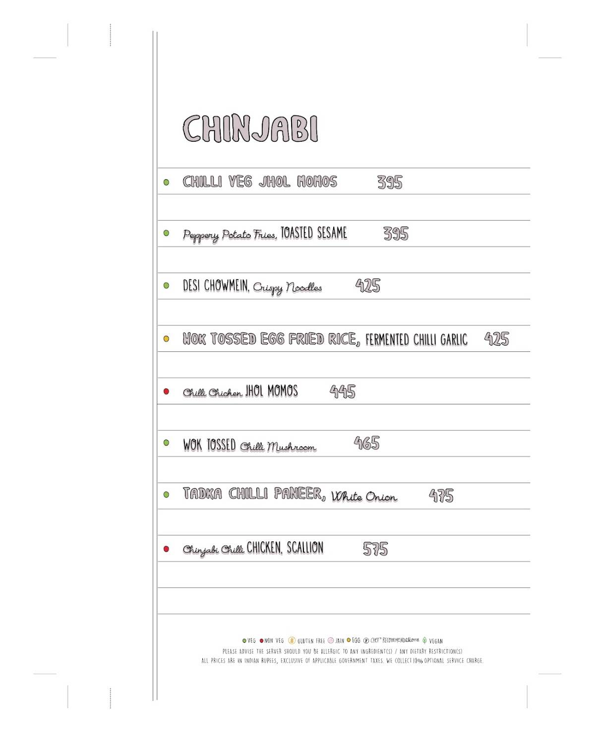 Farzi Cafe menu