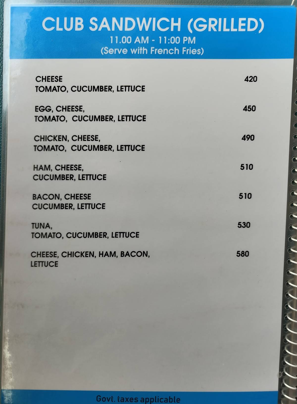 Flying Dolphin Beachside Cafe menu