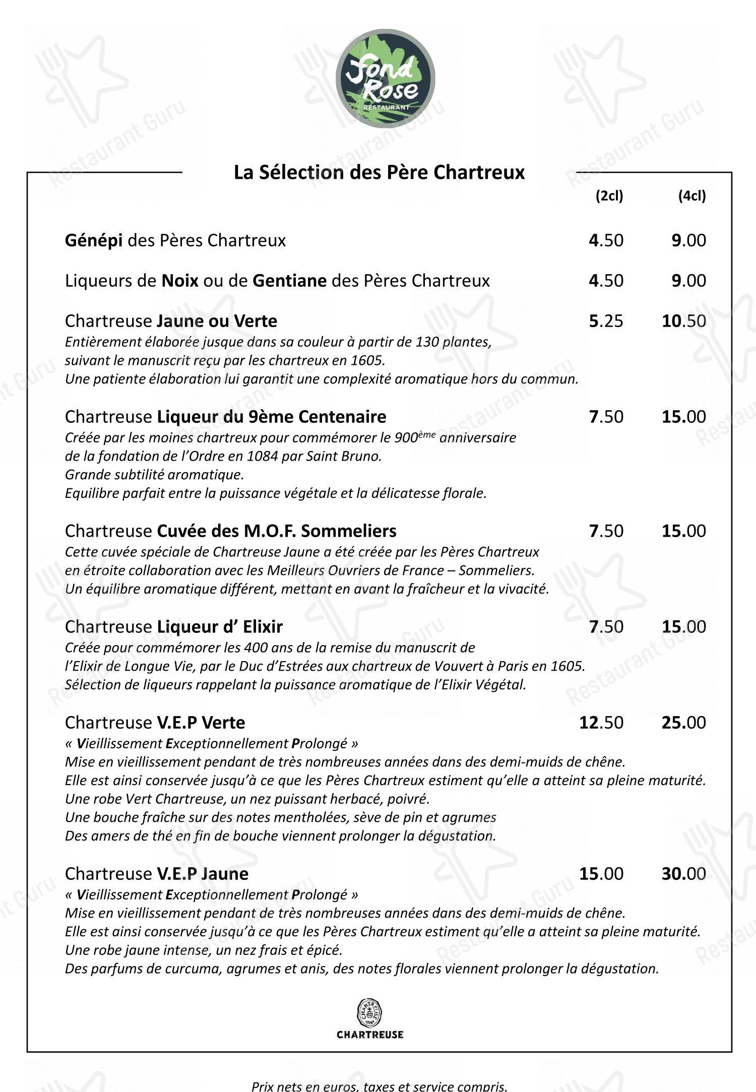 Menu pour Restaurant Fond Rose - Bocuse restaurant