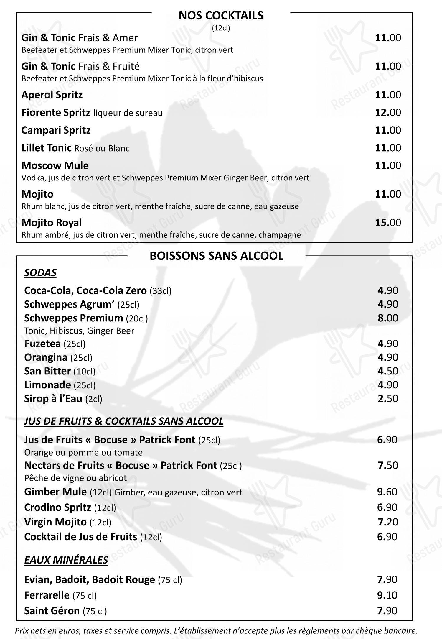 Menu pour Restaurant Fond Rose - Bocuse dans Caluire-et-Cuire