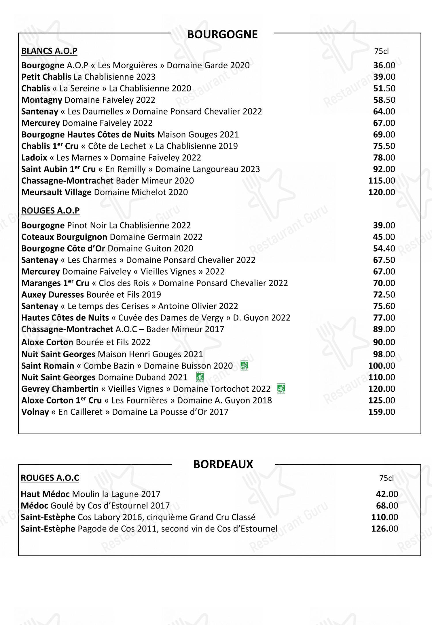 Ночное меню pour Restaurant Fond Rose - Bocuse restaurant