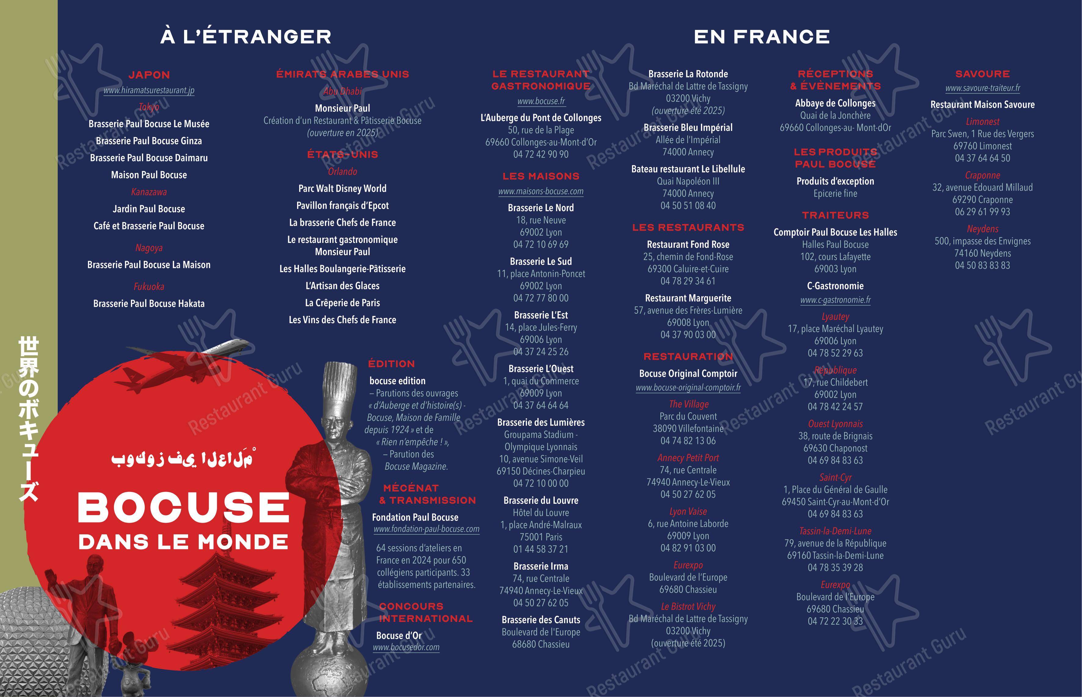 Menu bar pour Restaurant Fond Rose - Bocuse restaurant