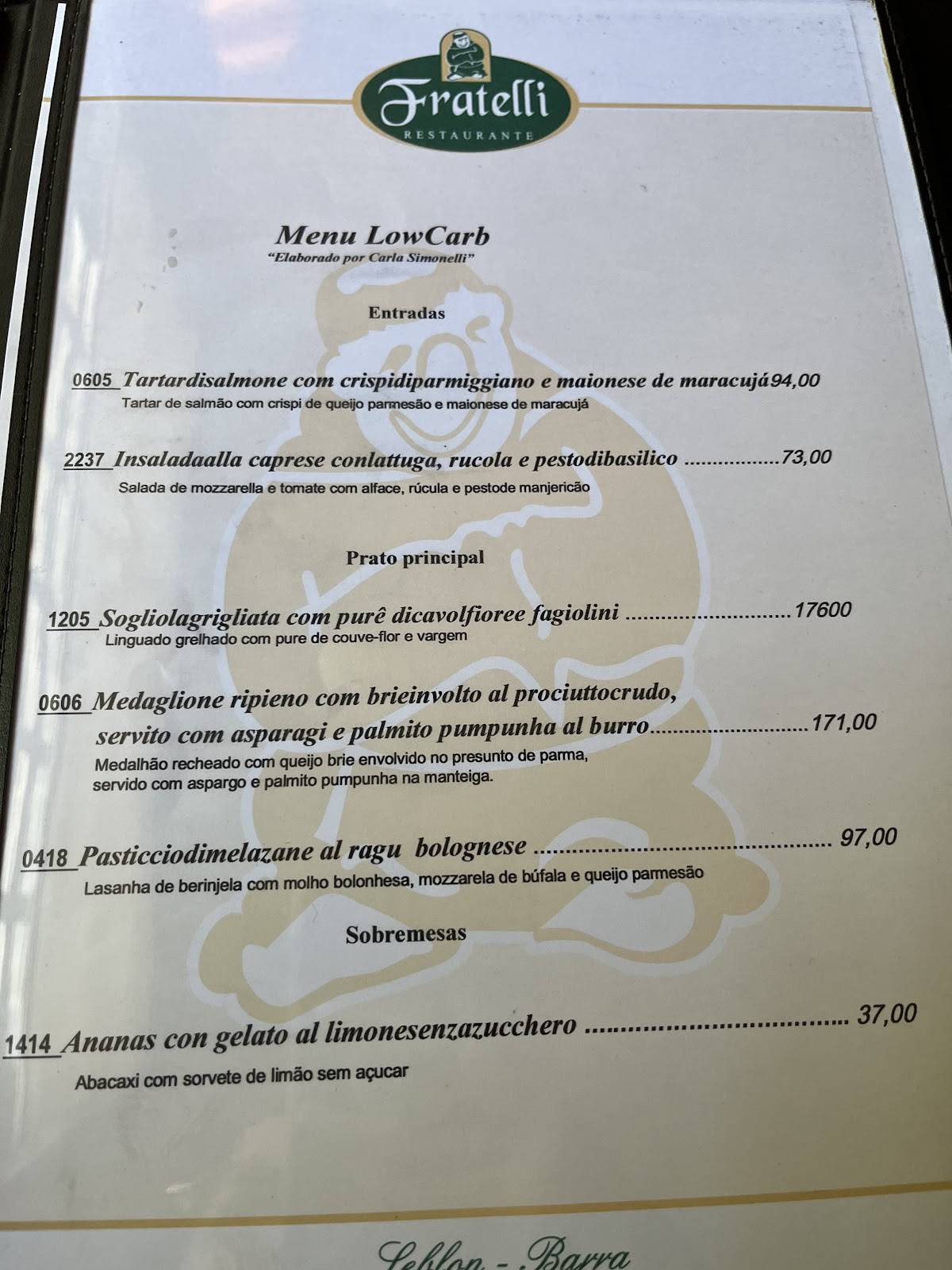 Fratelli cardápio