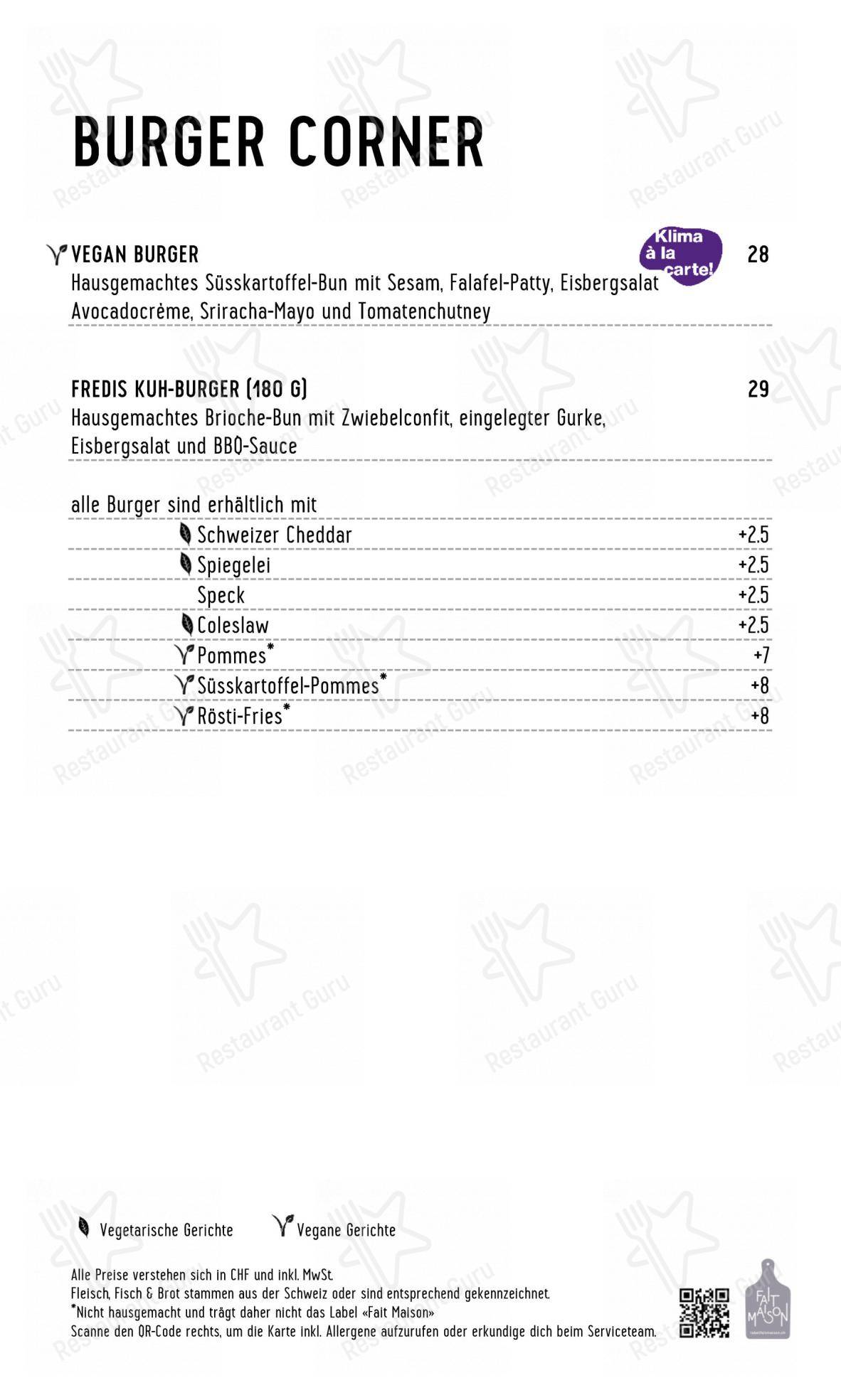 Menu per Restaurant Fredi in Winterthur