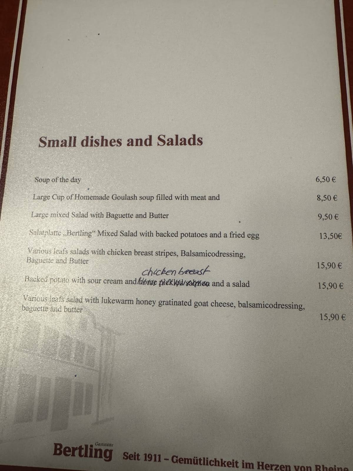 Menu de Gaststätte Bertling