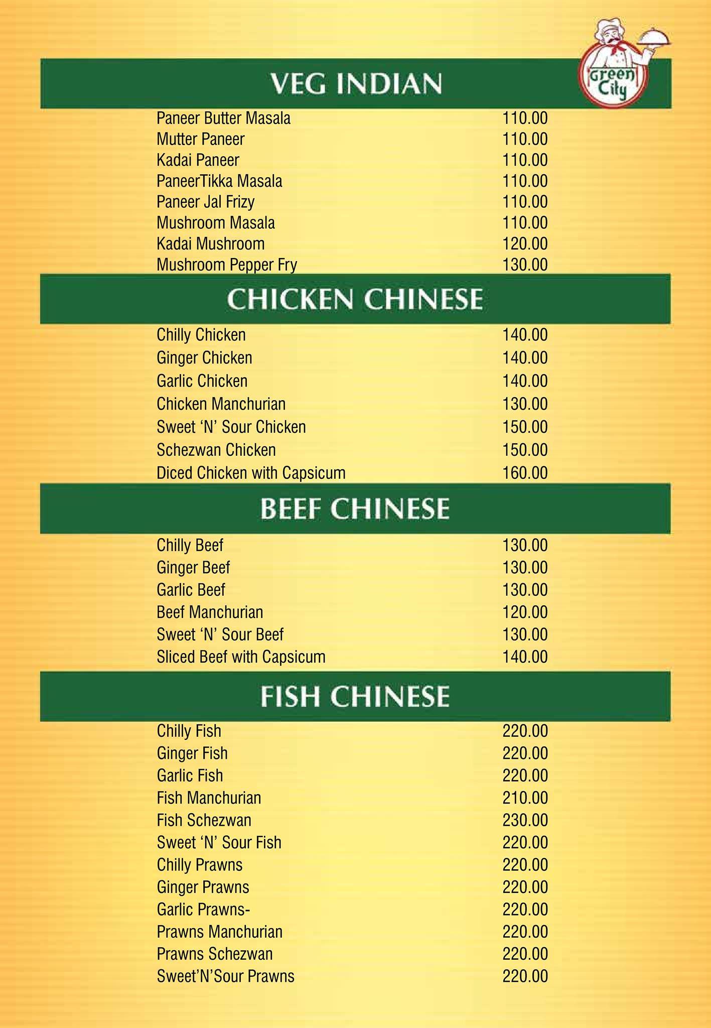 Green City Multi Cuisine Restaurant menu