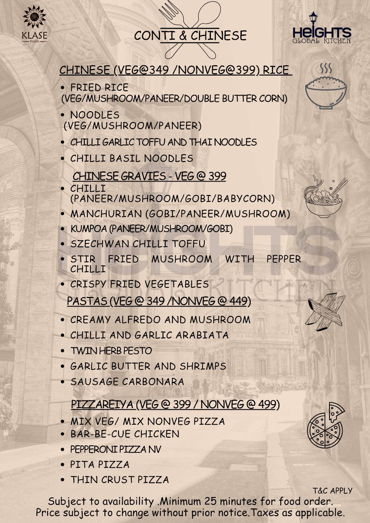 Heights Rooftop Restaurant menu