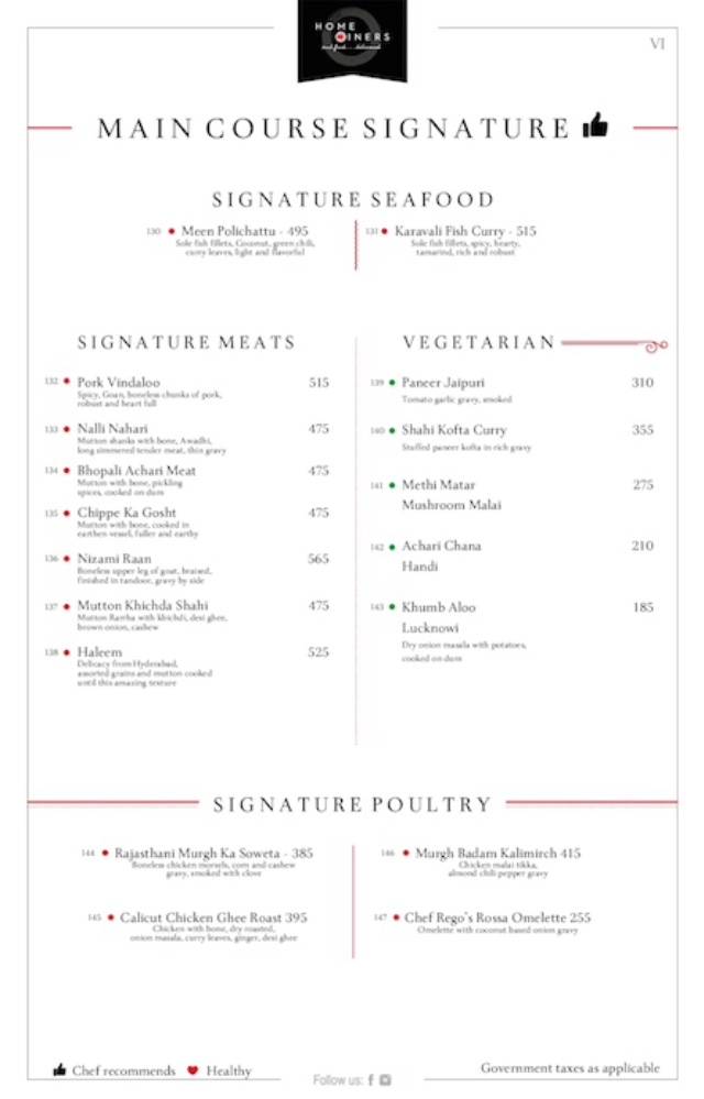 Home Diners menu