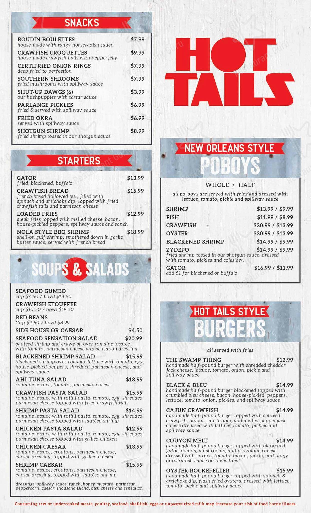 Menu at Hot Tails restaurant, New Roads, Hospital Rd