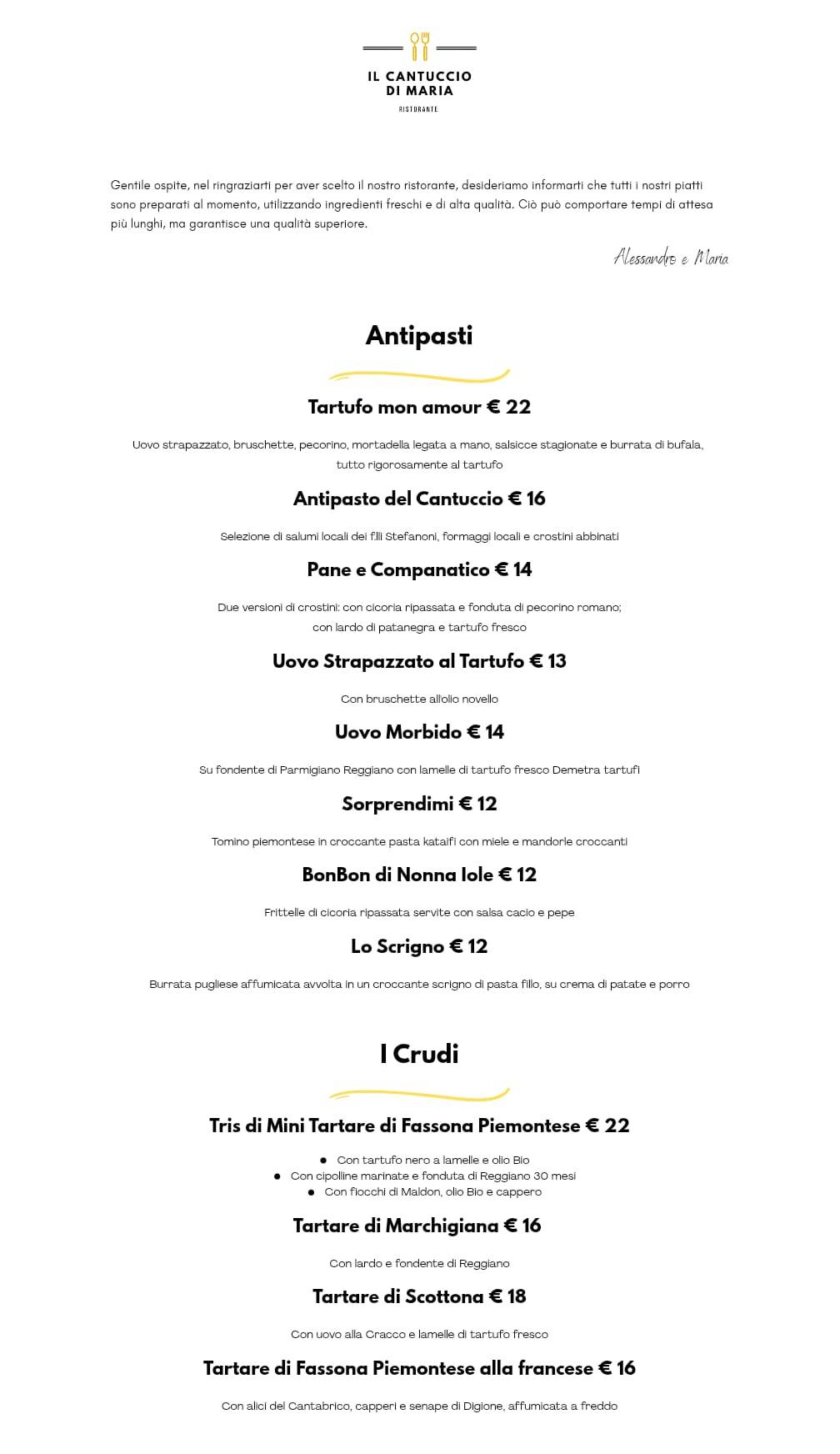 Menu di Il Cantuccio di Maria 