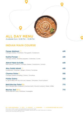 JW Marriott Hotel Kolkata menu