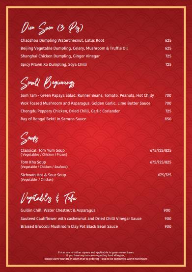 JW Marriott Hotel Kolkata menu