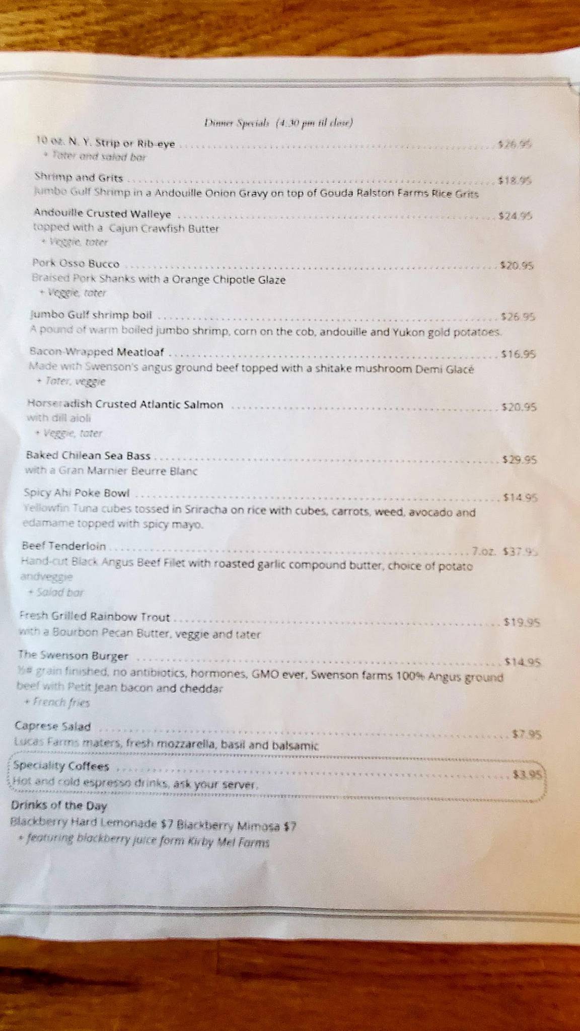 Menu at Janssen's Lakefront Restaurant, Greers Ferry, Edgemont Rd