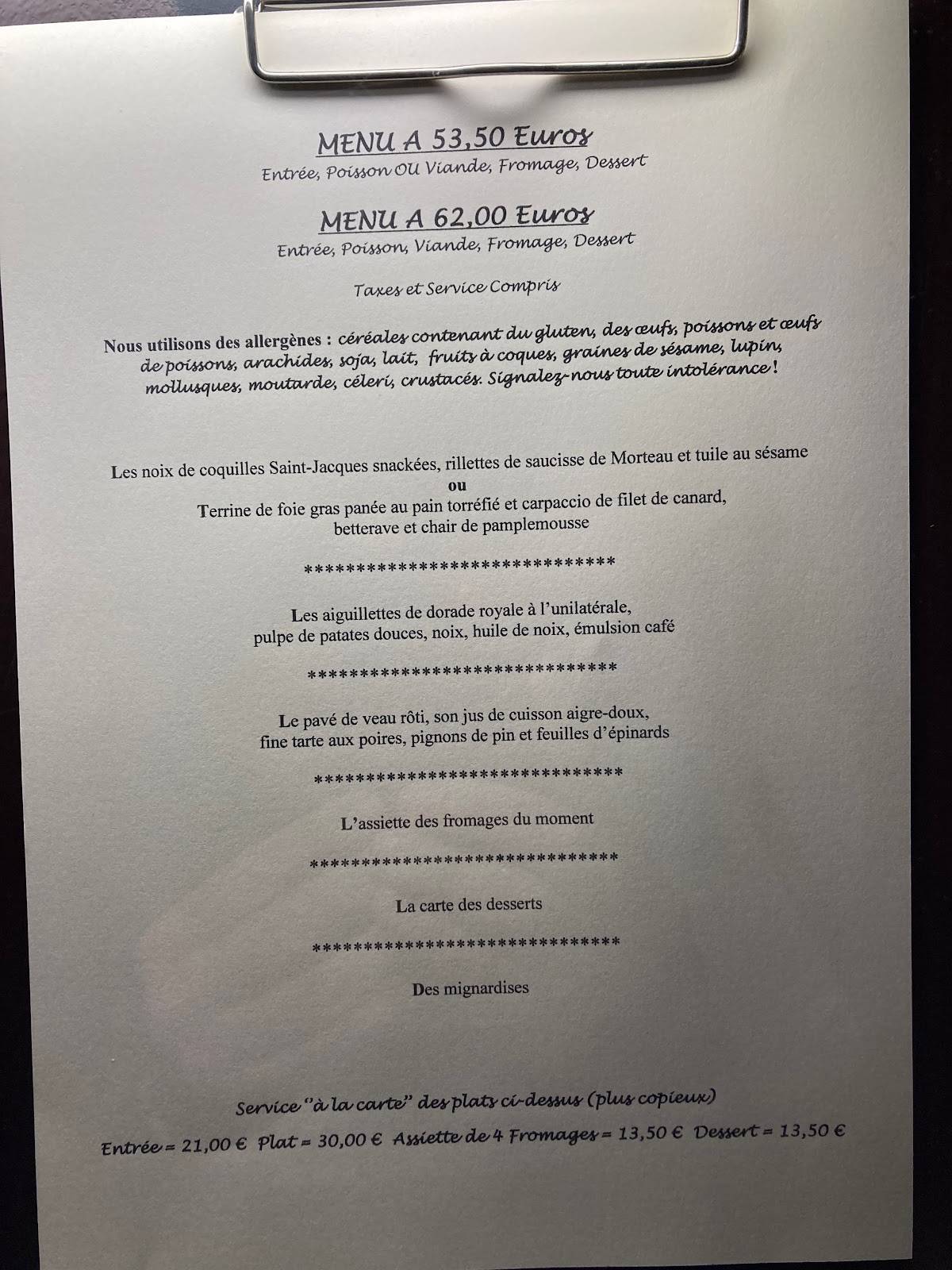 Menu de Restaurant Jean-Michel Couron