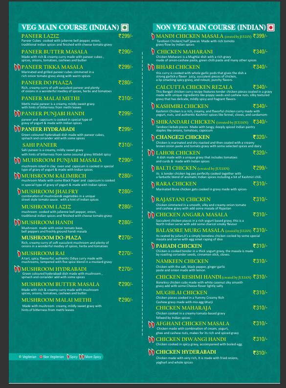 Julian Restaurant menu