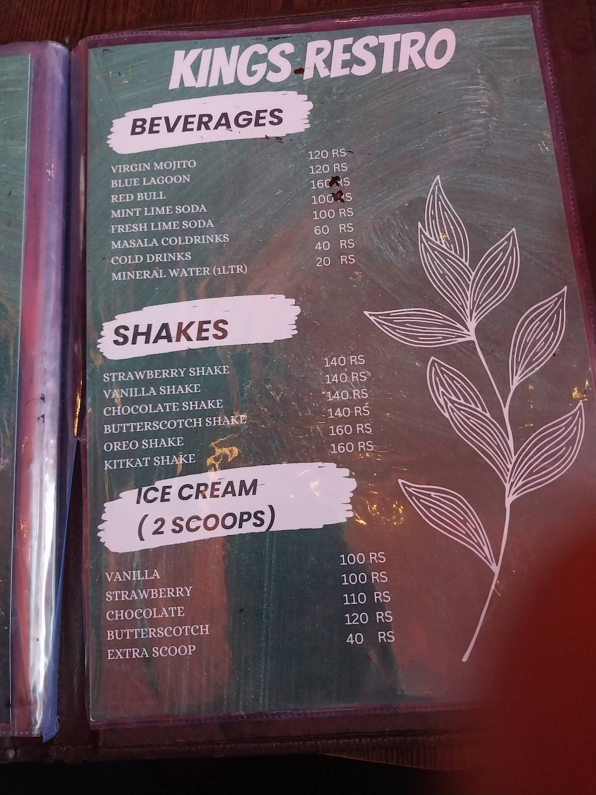 KING'S RESTRO menu
