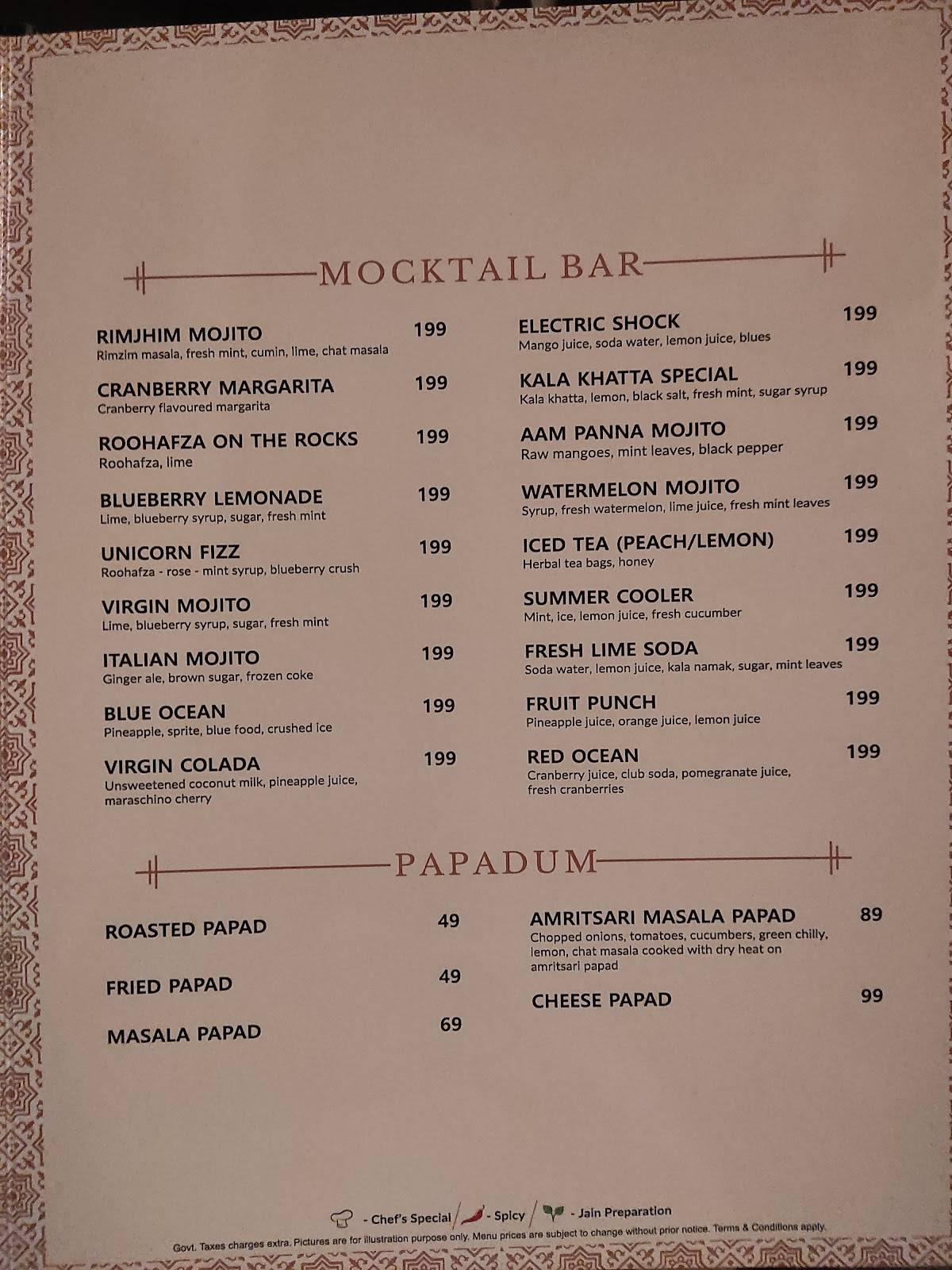 Kake Di Hatti Civil lines menu