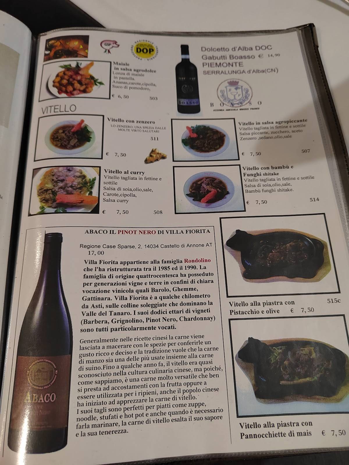 Menu di King Hua dal 1981 