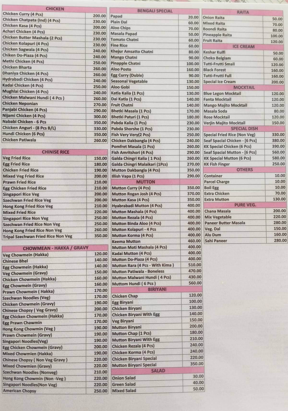 Kitchen King 1 family restaurant. menu