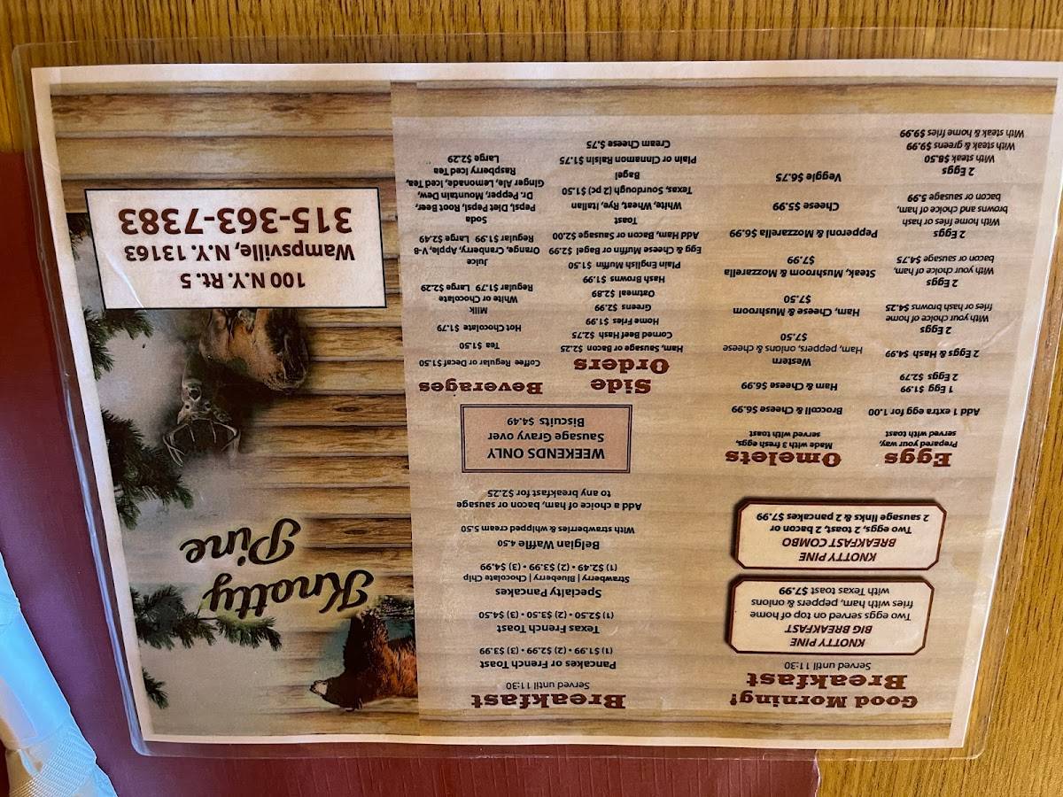 Menu at Knotty Pine Diner restaurant, Wampsville