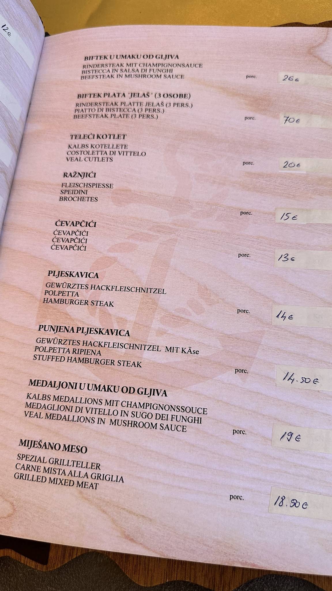 Menu di Konoba Jelaš 