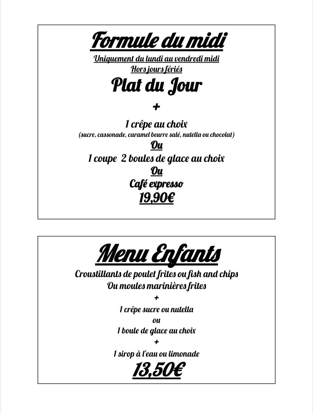 Menu de Restaurant L'Ambiance