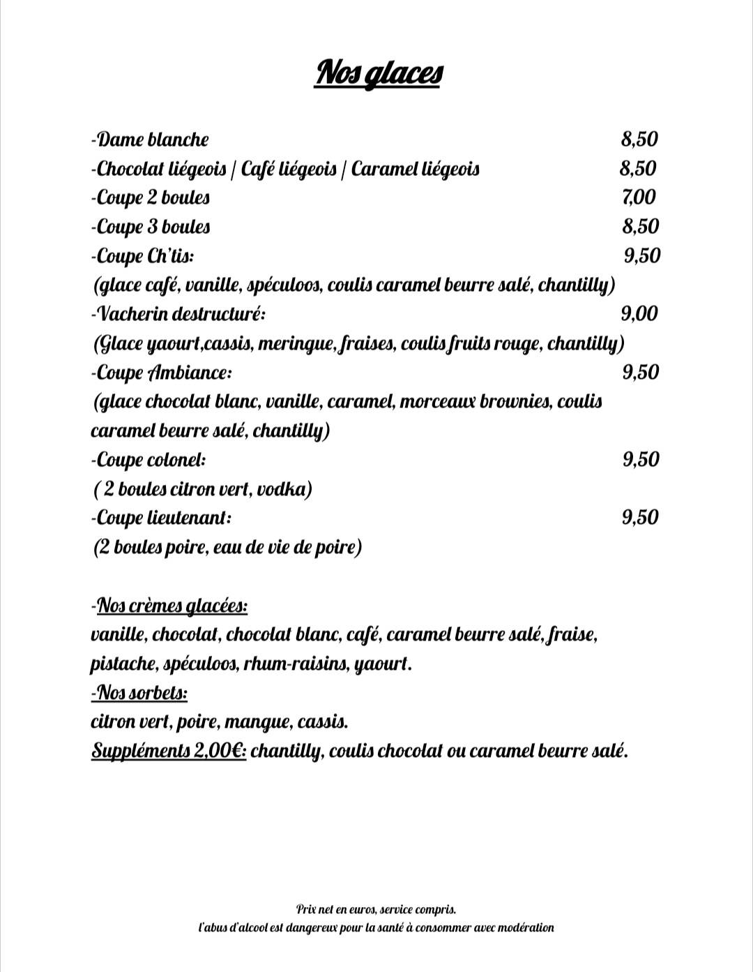 Menu de Restaurant L'Ambiance
