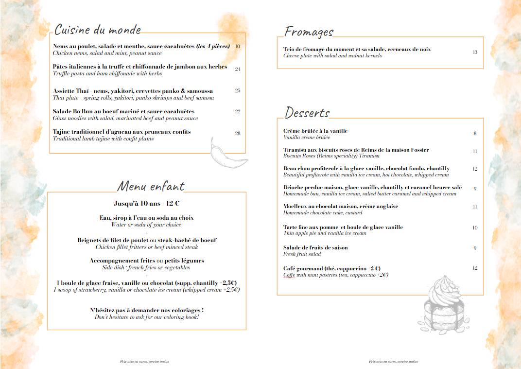 Menu de L'Apostrophe