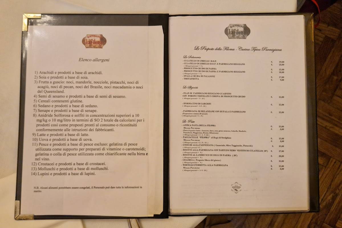 Menu di LA FILOMA 