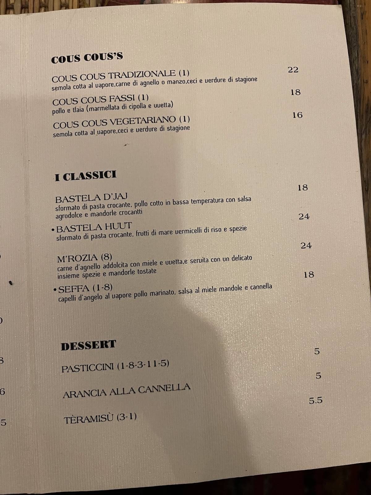 Menu di La Maison Touareg 
