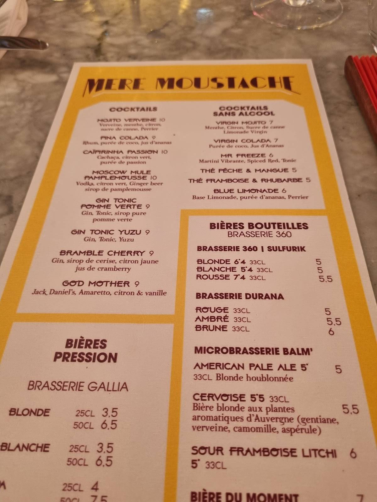 Menu au La Mère Moustache restaurant, ClermontFerrand