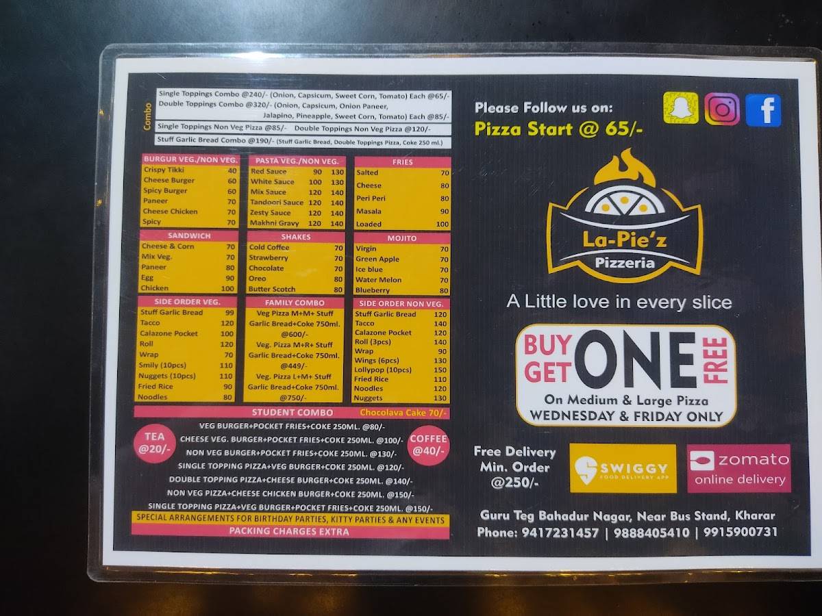 La Piez Pizzeria menu