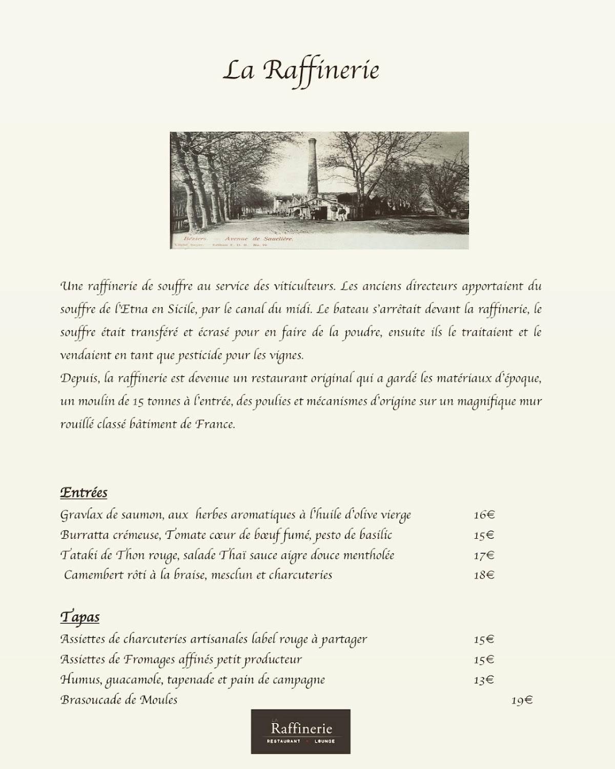 Menu de La Raffinerie