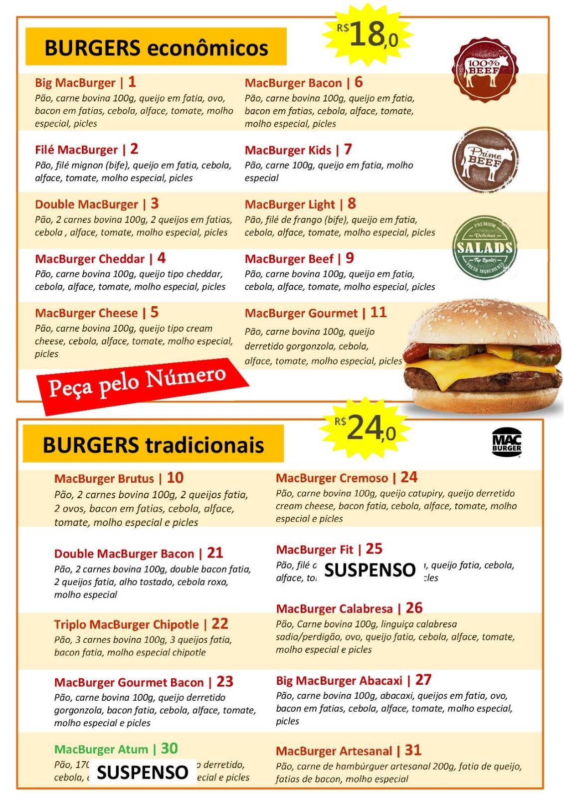 MacBurger Sabará MG cardápio
