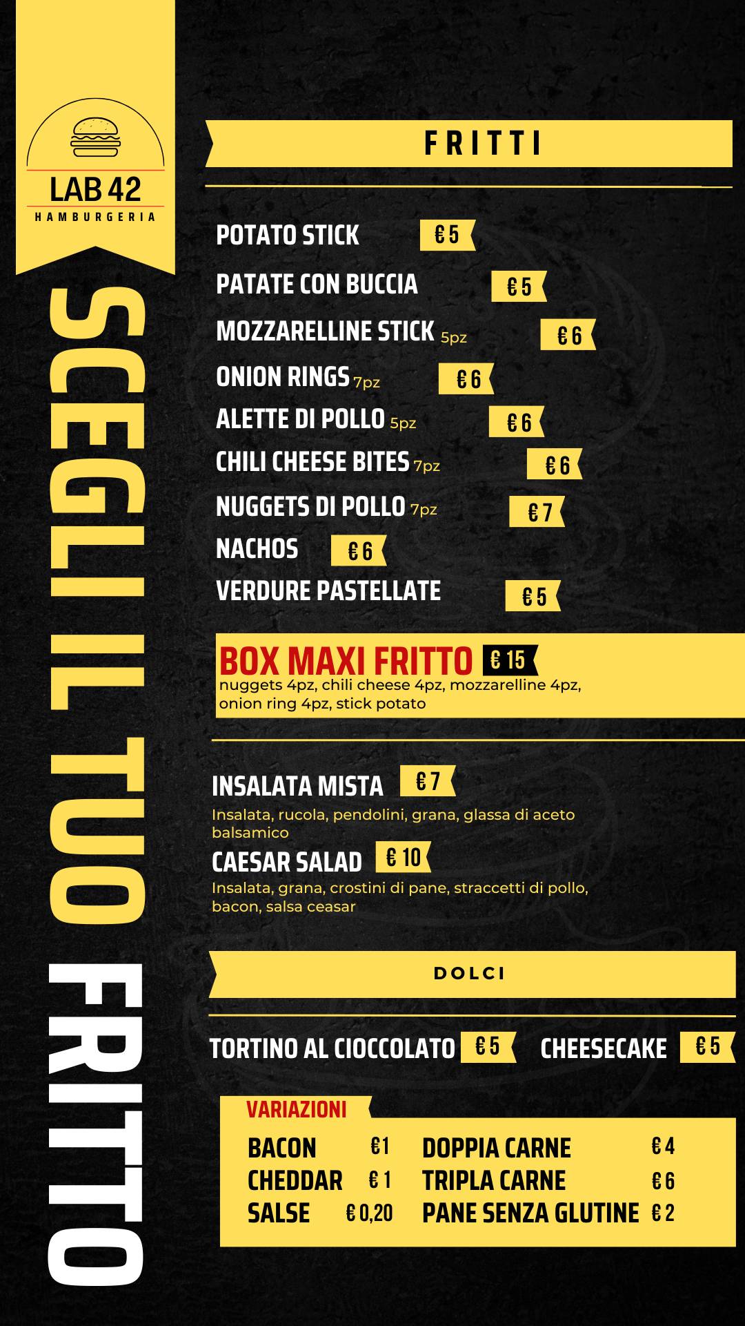Menu di Lab42 Hamburgeria 