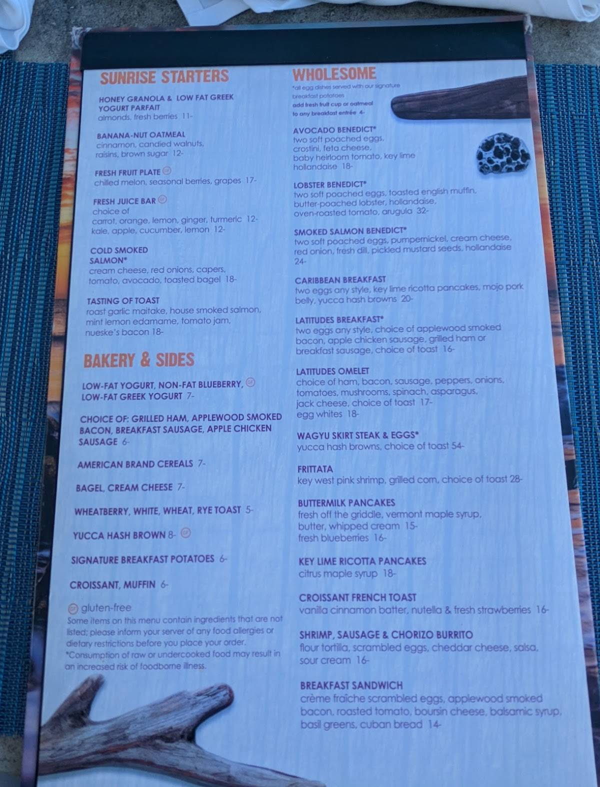 Menu at Latitudes - Sunset Key Cottages restaurant, Key West, 245 Front St