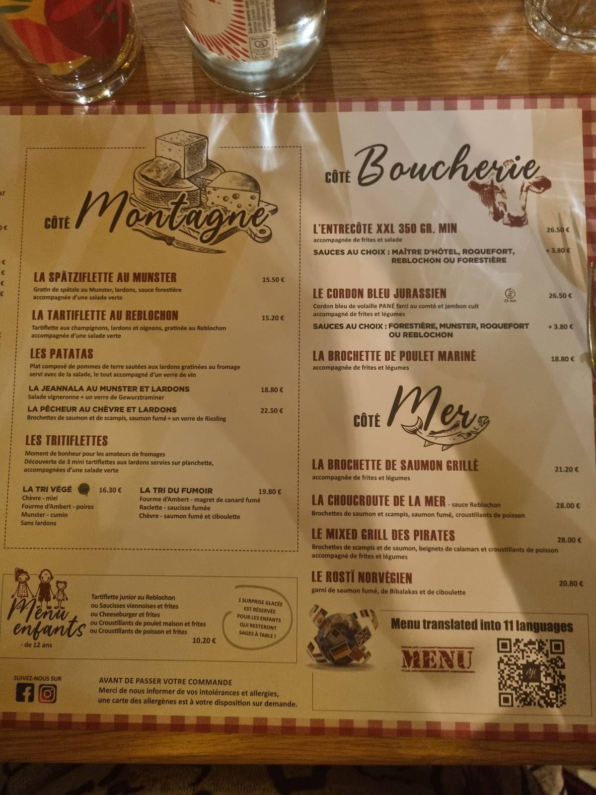 Menu de Le Caseus