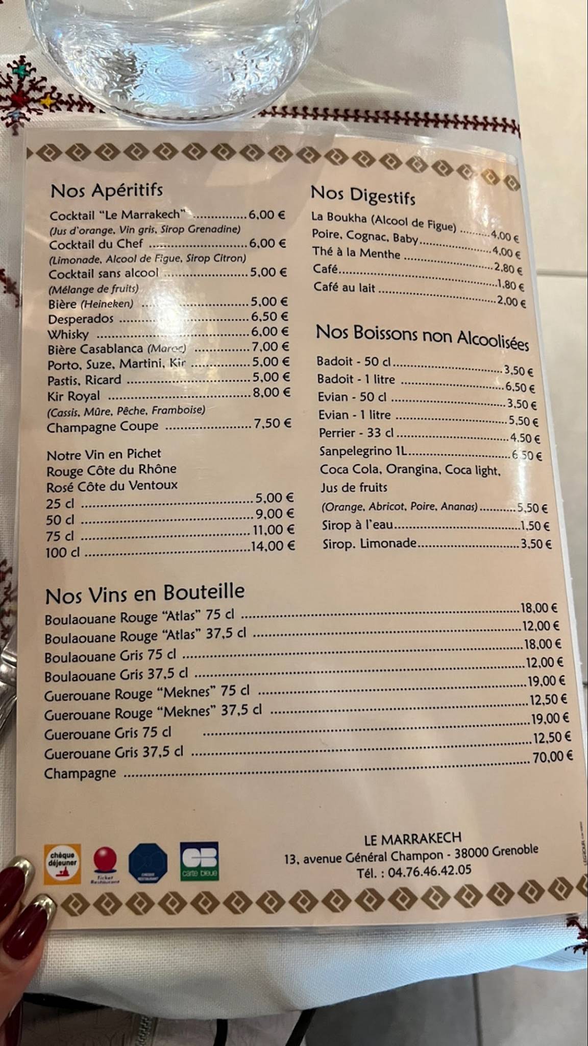 Menu de Restaurant Le Marrakech