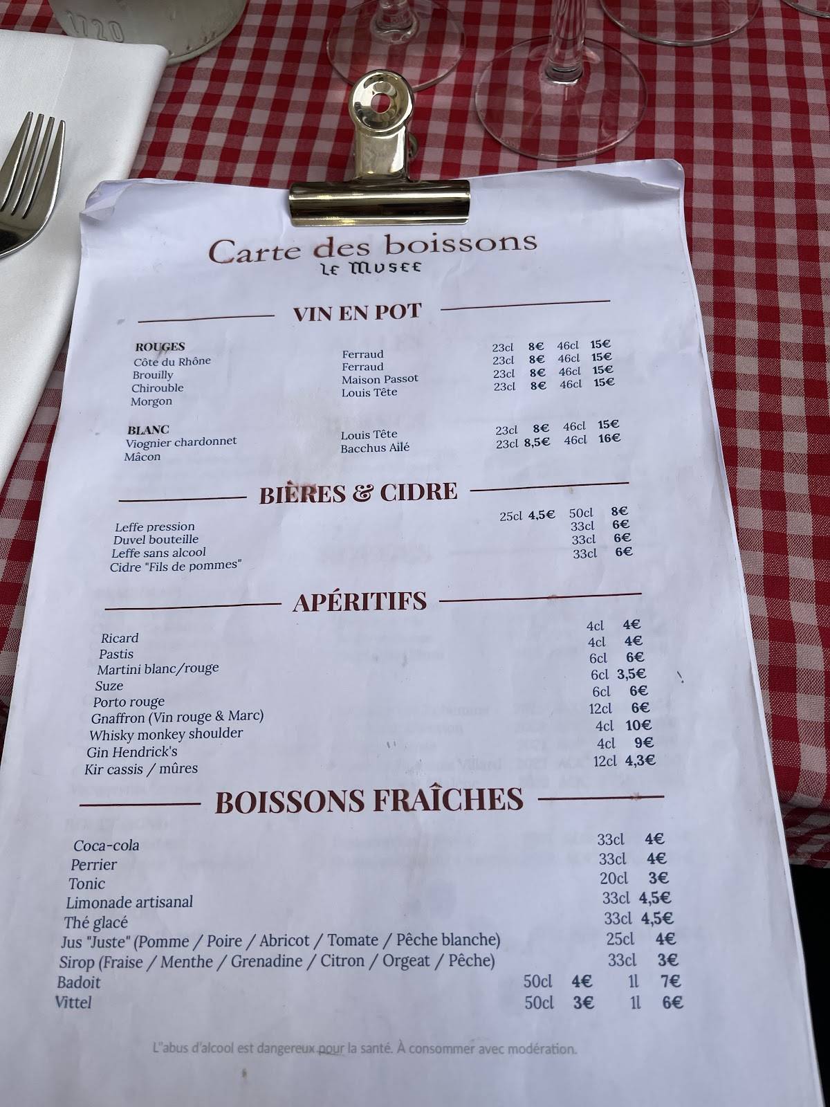 Menu de Restaurant Le Musée