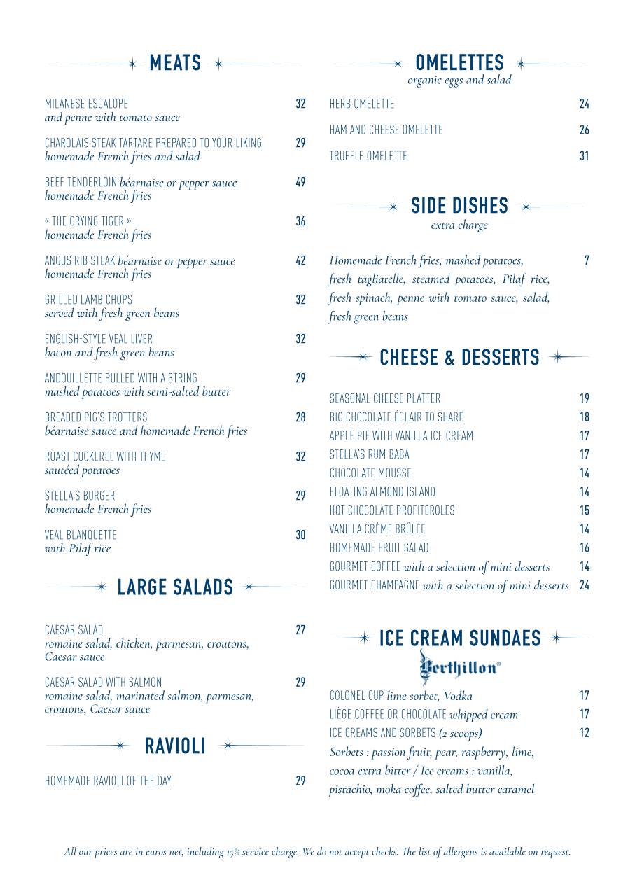 Menu de Le Stella