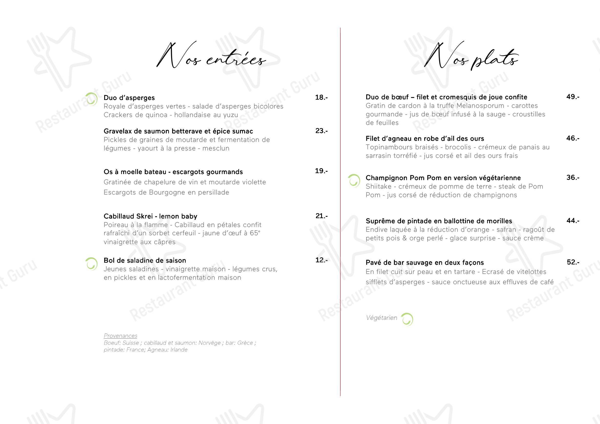 Menu bar per Restaurant Le Tourbillon in Plan-les-Ouates
