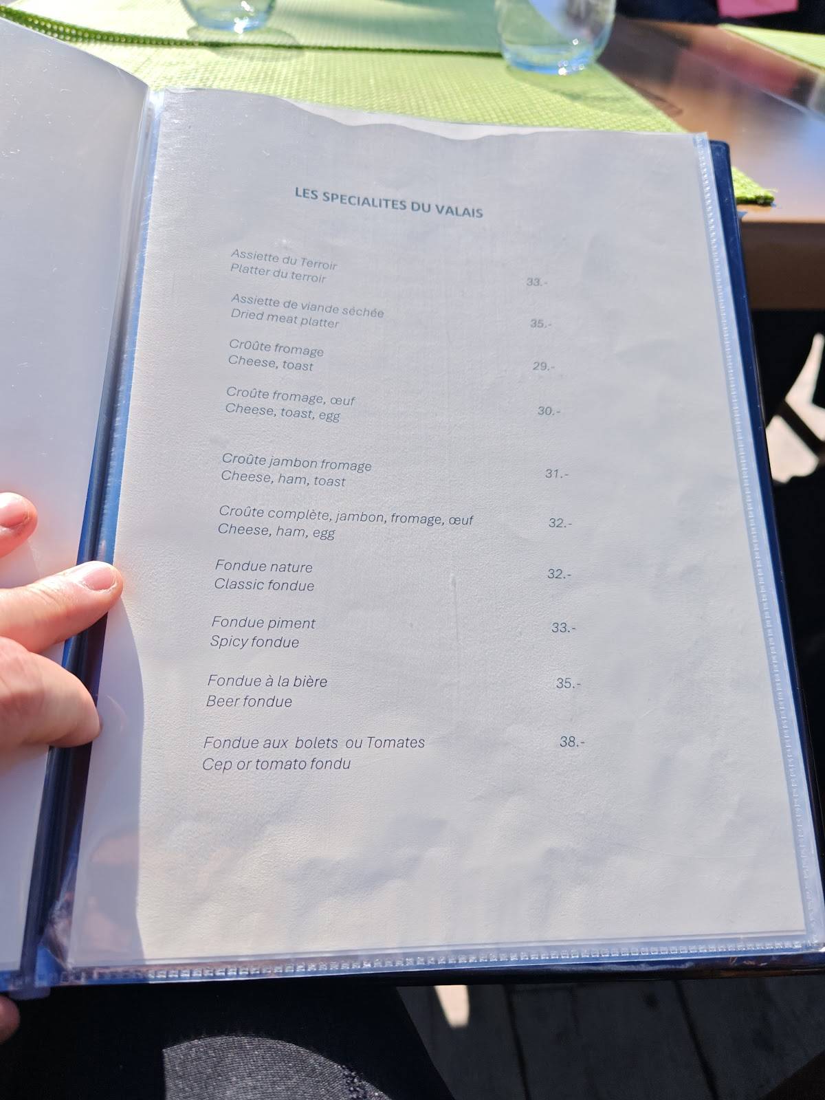 Menu di Restaurant Les Esserts 