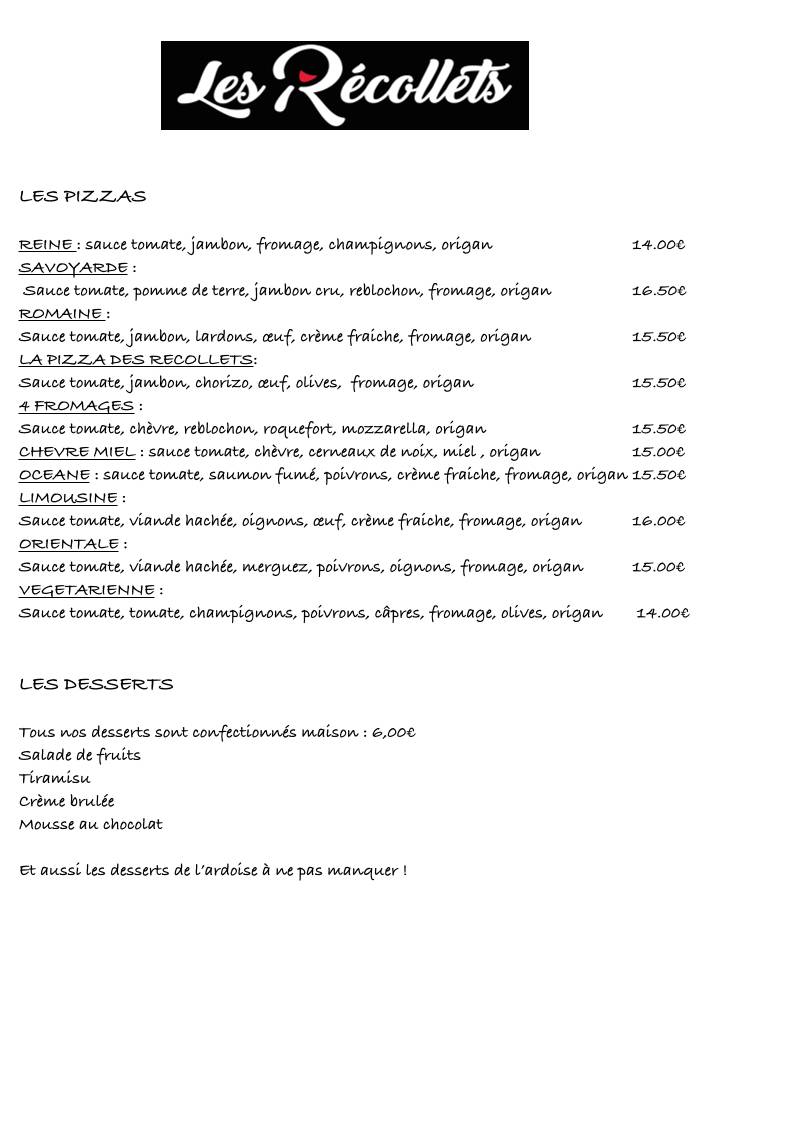 Menu de Les Recollets