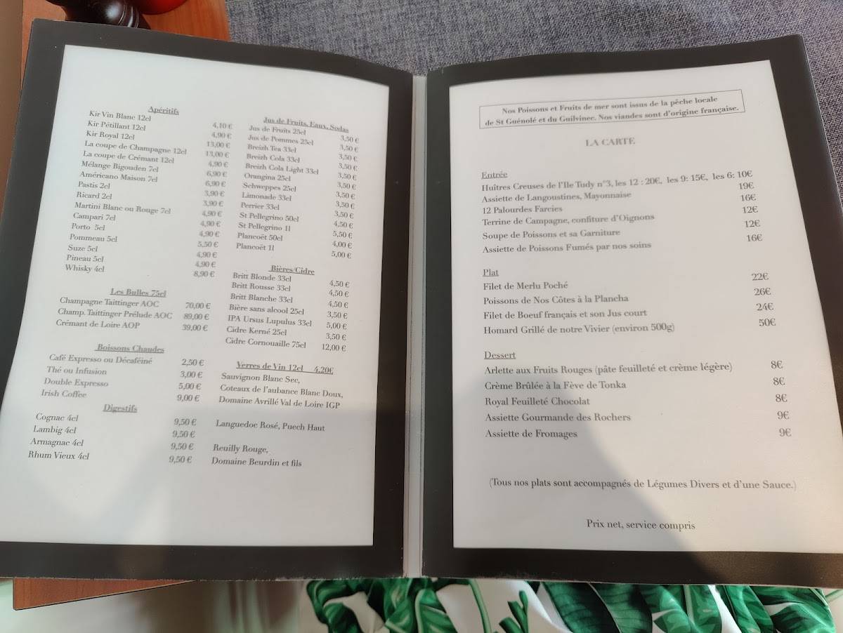 Menu de Restaurant Les Rochers