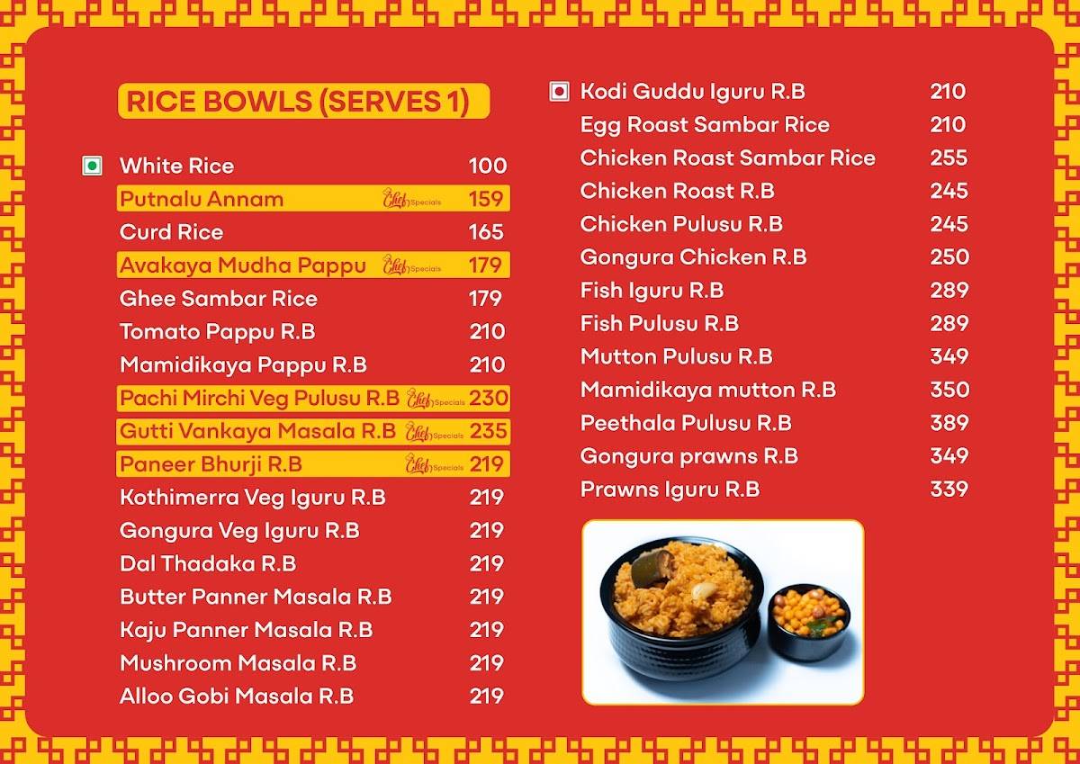 MEESALA RAJUGARI MESS menu