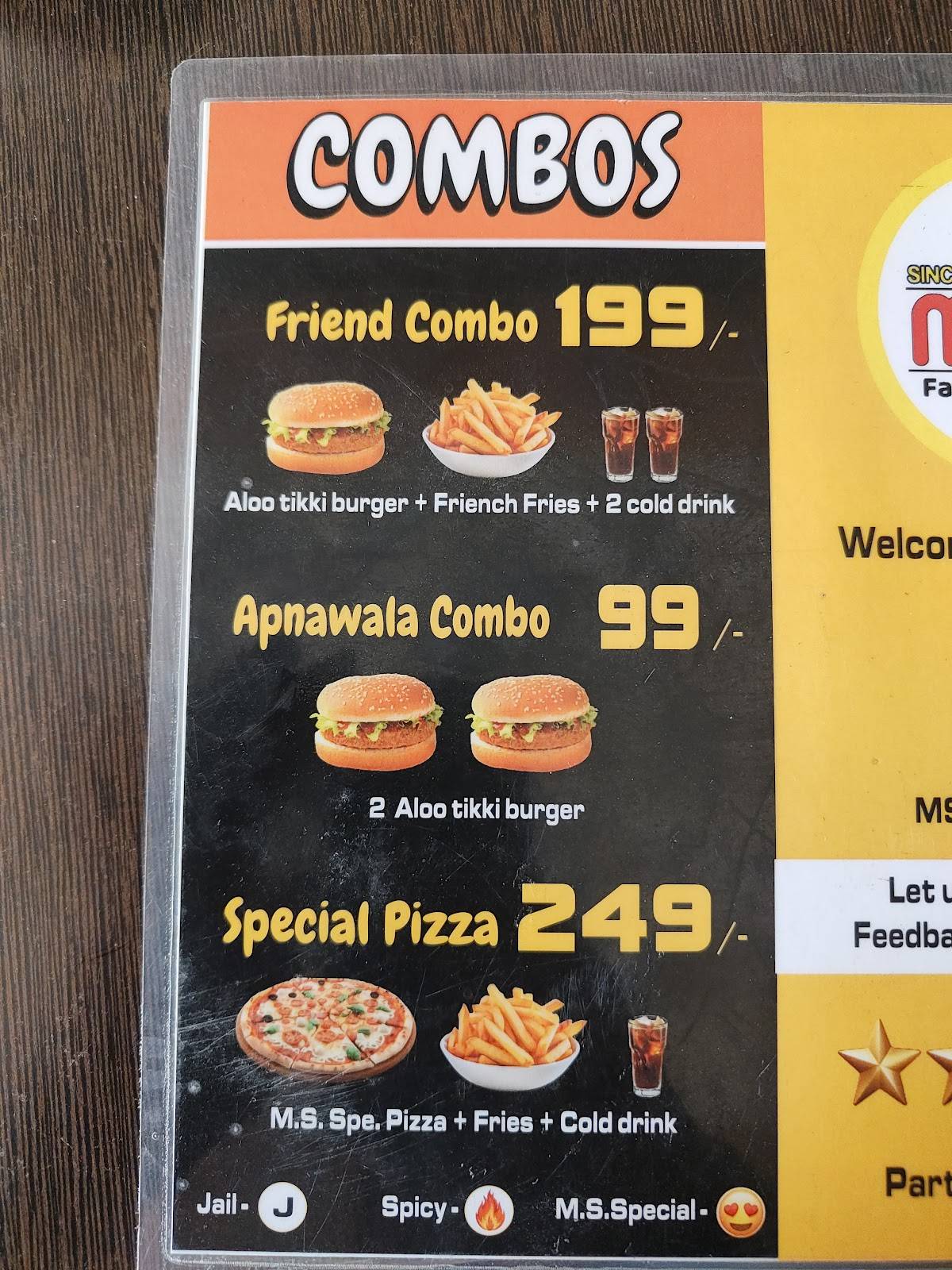 MS Fast Food & Cafe menu
