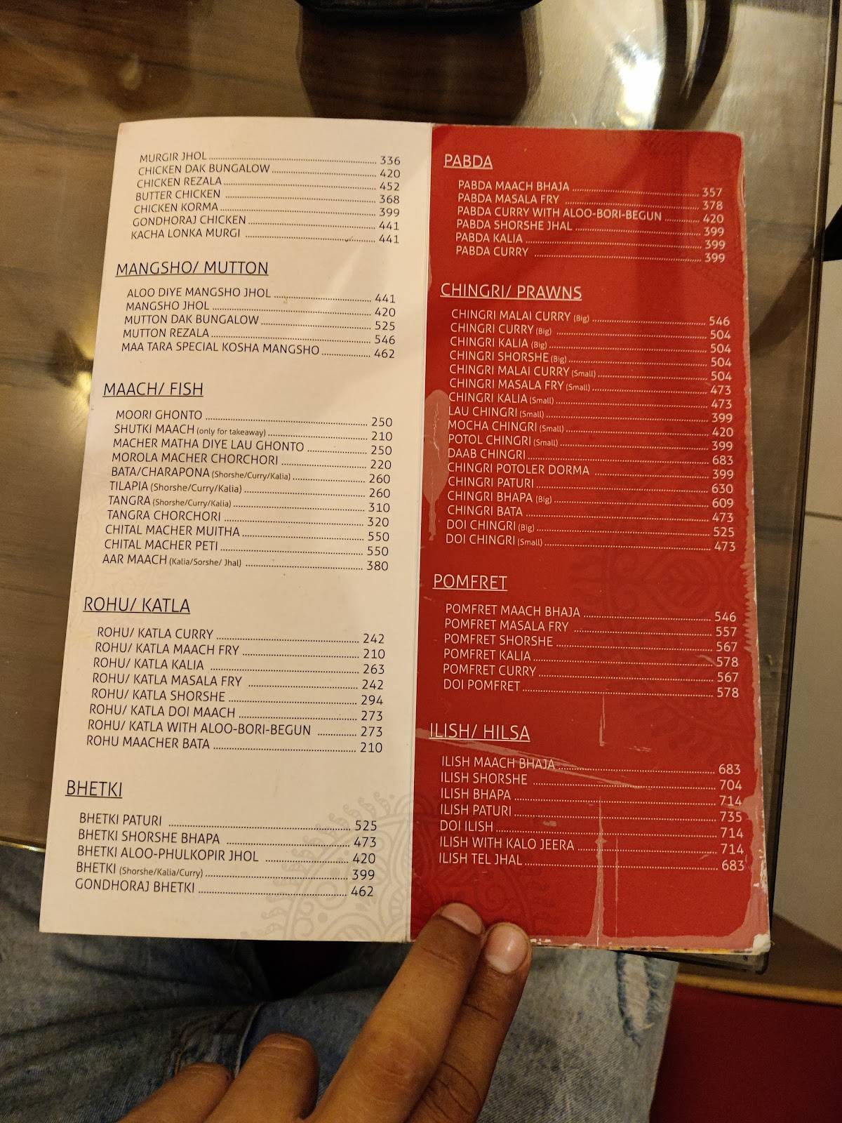 Maa Tara Restaurant menu
