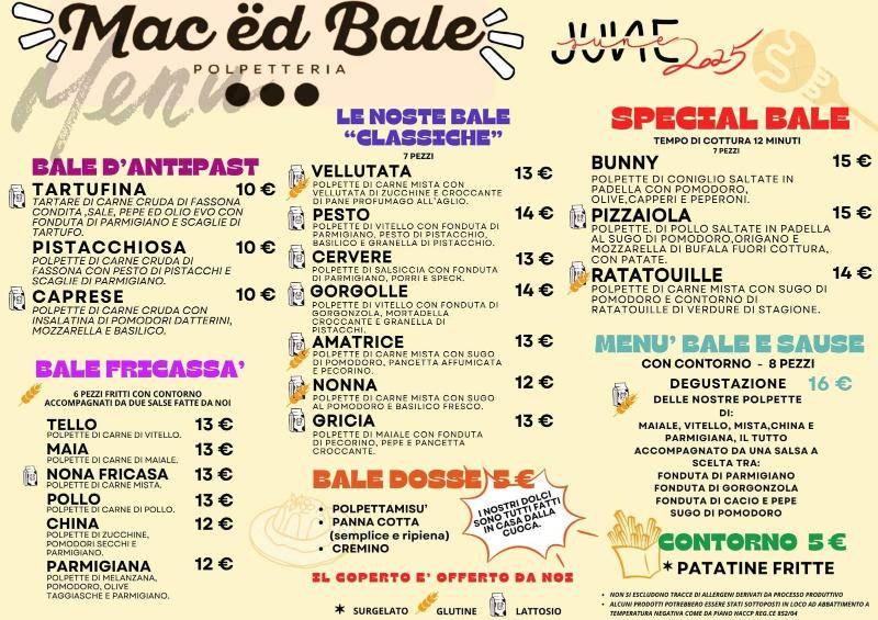 Menu di Mac ëd bale - Polpetteria 